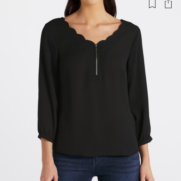 Fia Scallop Detail Mixed Material Blouse Stitch Fix - Picture 1 of 3